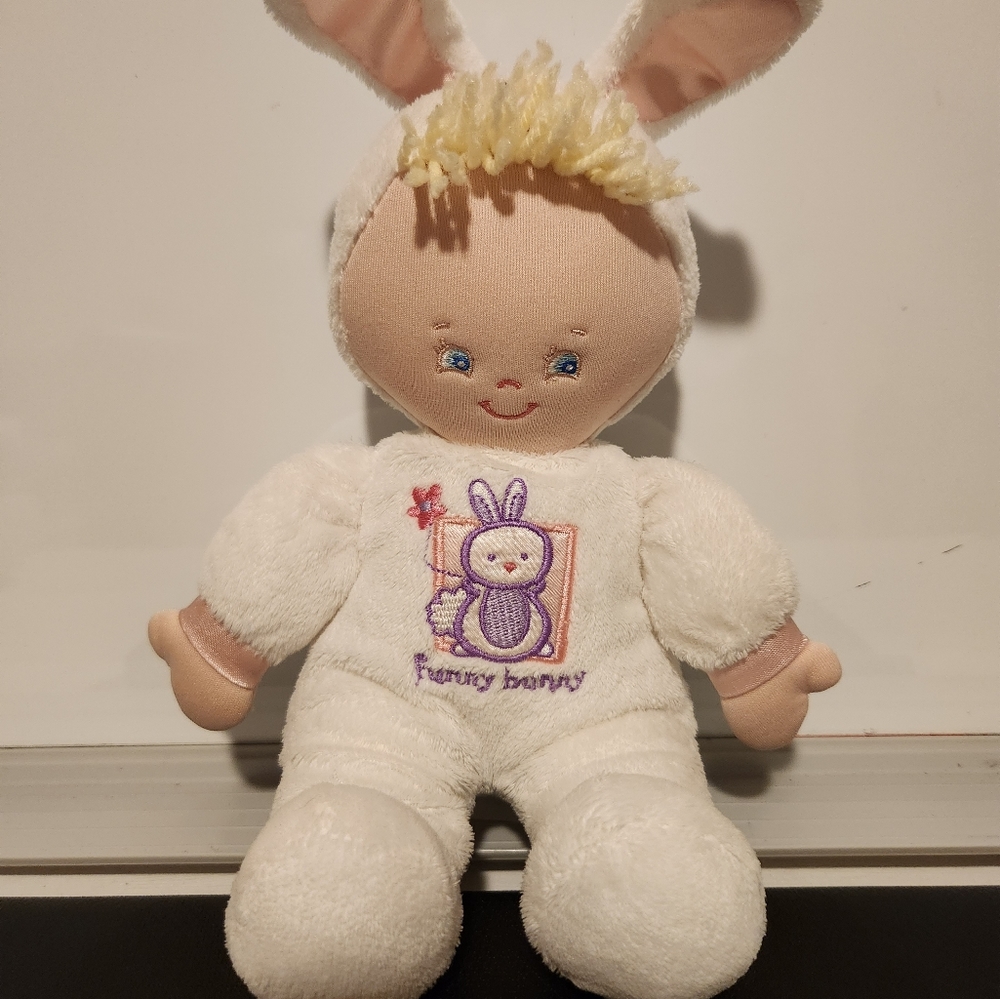 Baby Gund Funny Bunny white soft body plush doll baby.